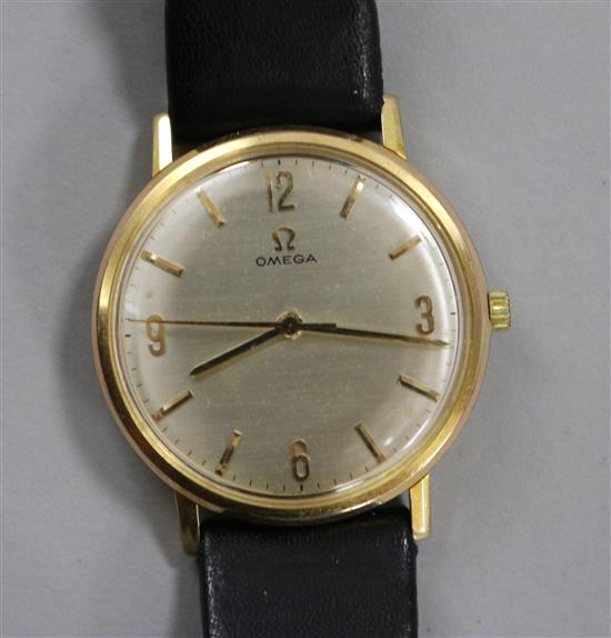 A gentlemans steel and gold plated Omega manual wind wrist watch.